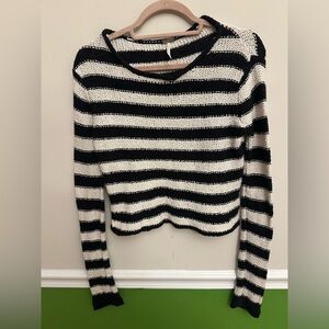 EUC FP Beach by Free People Black & Cream Striped Knit Sweater Size S
